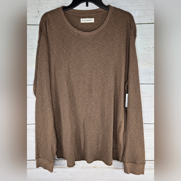Lucky Brand Thermal Crew Brown Knit Rough Trim Long Sleeve Pullover Shirt XL - Picture 11 of 11